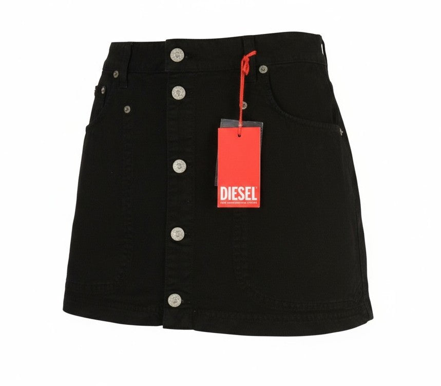 DIESEL O-Beige moteriškas sijonas W30 juodas medvilninis RRP150 5 dizaino kišenių logotipas Mini