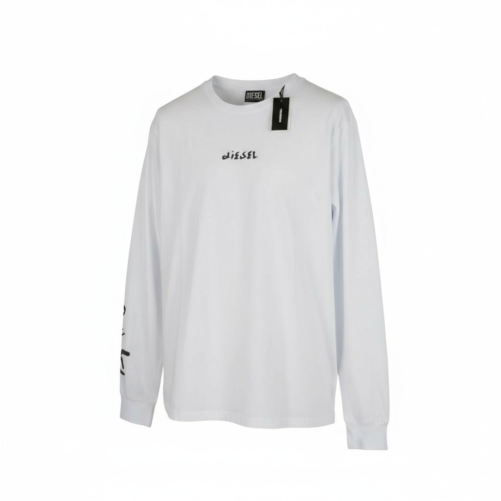 DIESEL T-Just-LS-Slits-B53 vyriški marškinėliai, 2XL, balti, megztiniai su apvalia kaklo iškirpte