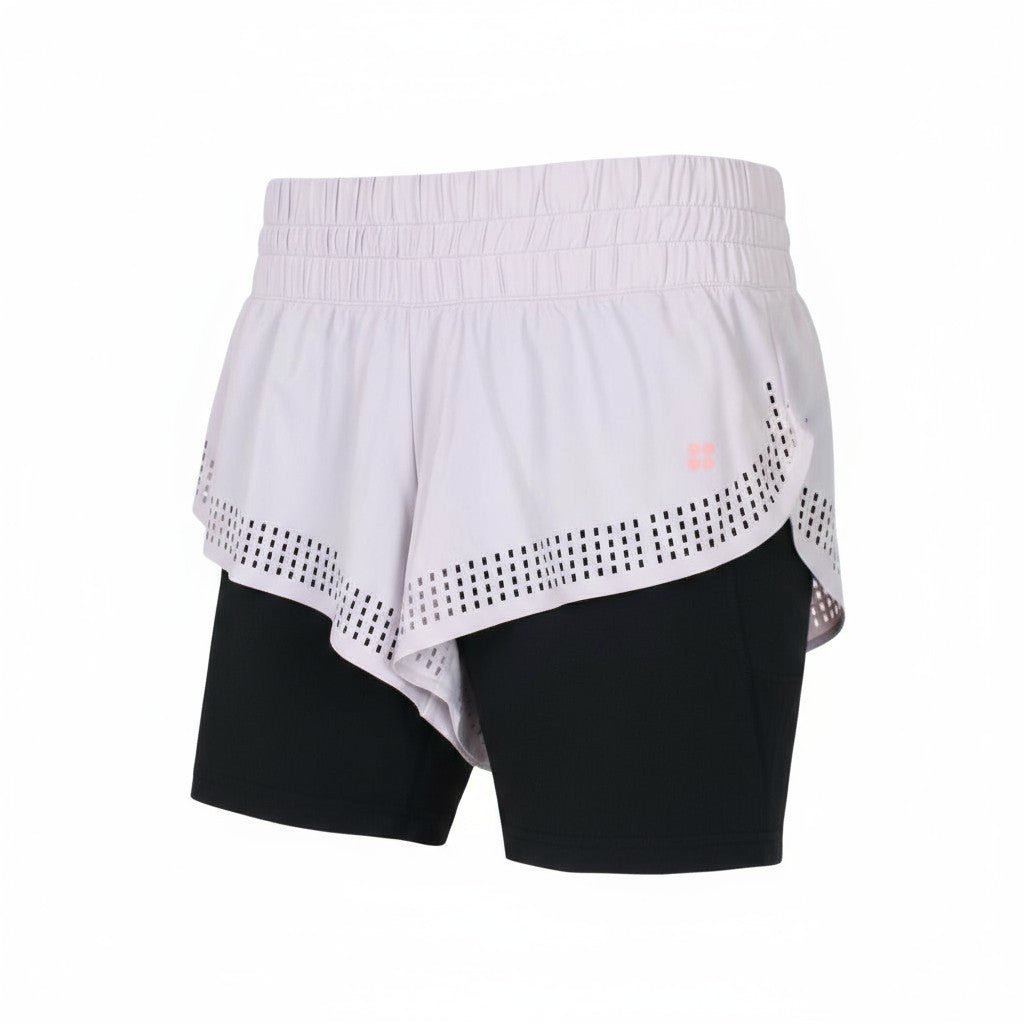 SWEATY BETTY Aerial 2in1 moteriški sportiniai šortai S dydžio, rožiniai, nuimami, sportiniai šokių šortai 