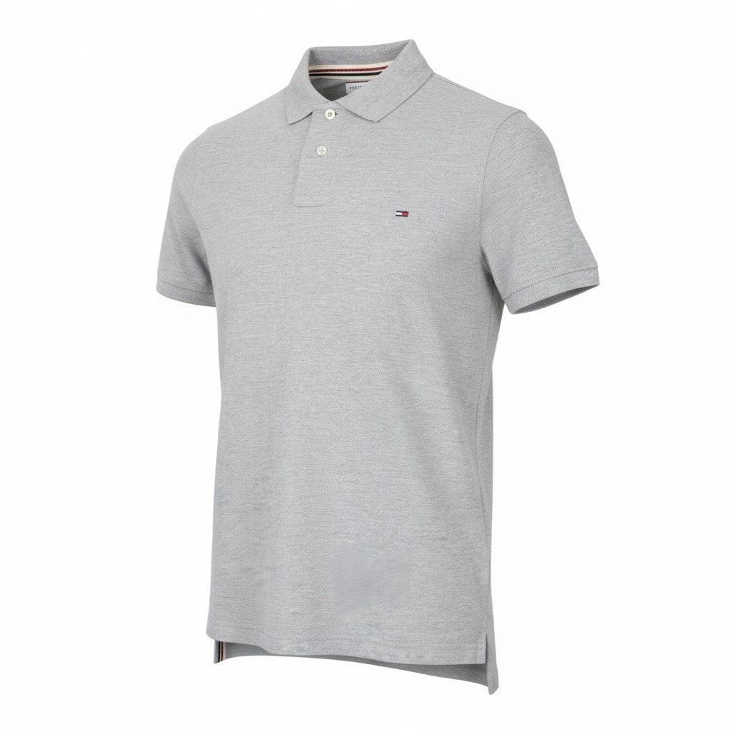 TOMMY HILFIGER DENIM vyriški marškinėliai L pilki medvilniniai polo marškinėliai su klasikiniu logotipu 