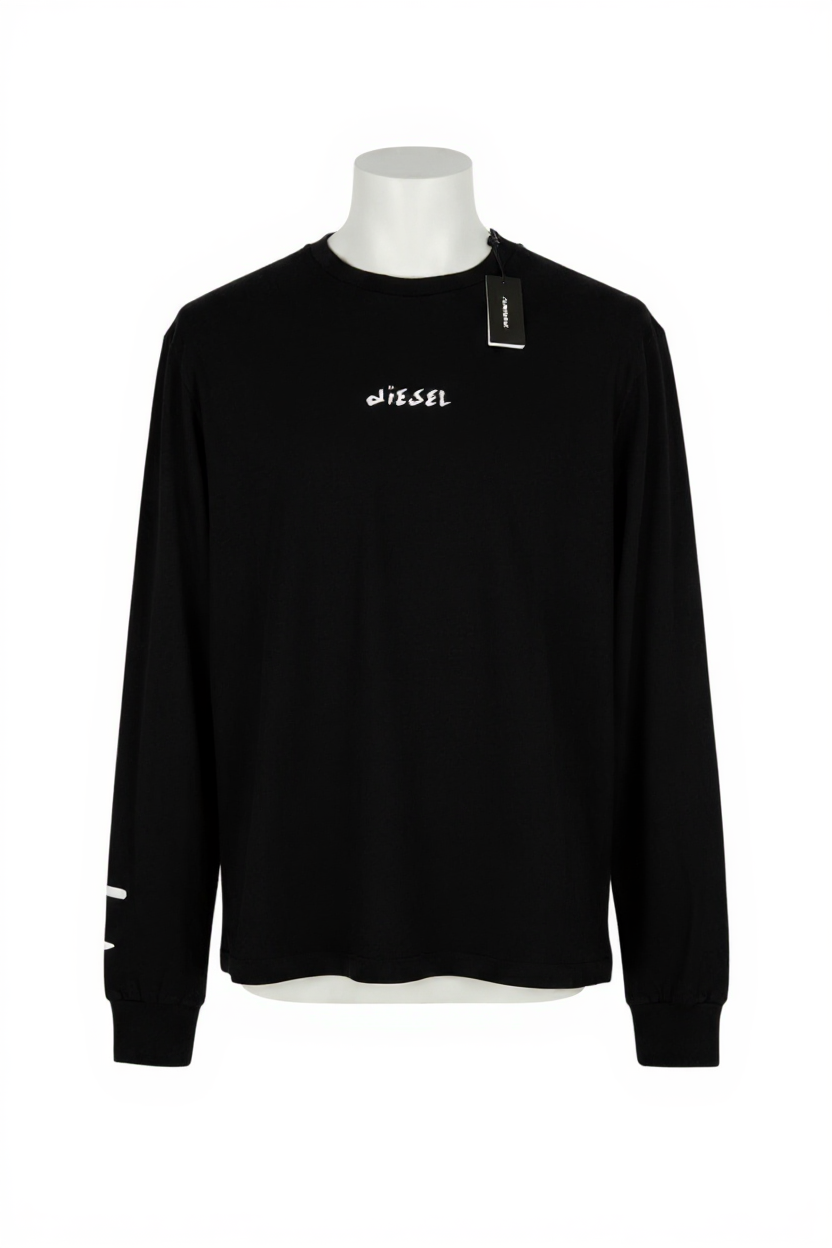 DIESEL T-Just-LS-Slits-B53 vyriški marškinėliai XL dydžio, juodi, megztiniai su apvalia apykakle 