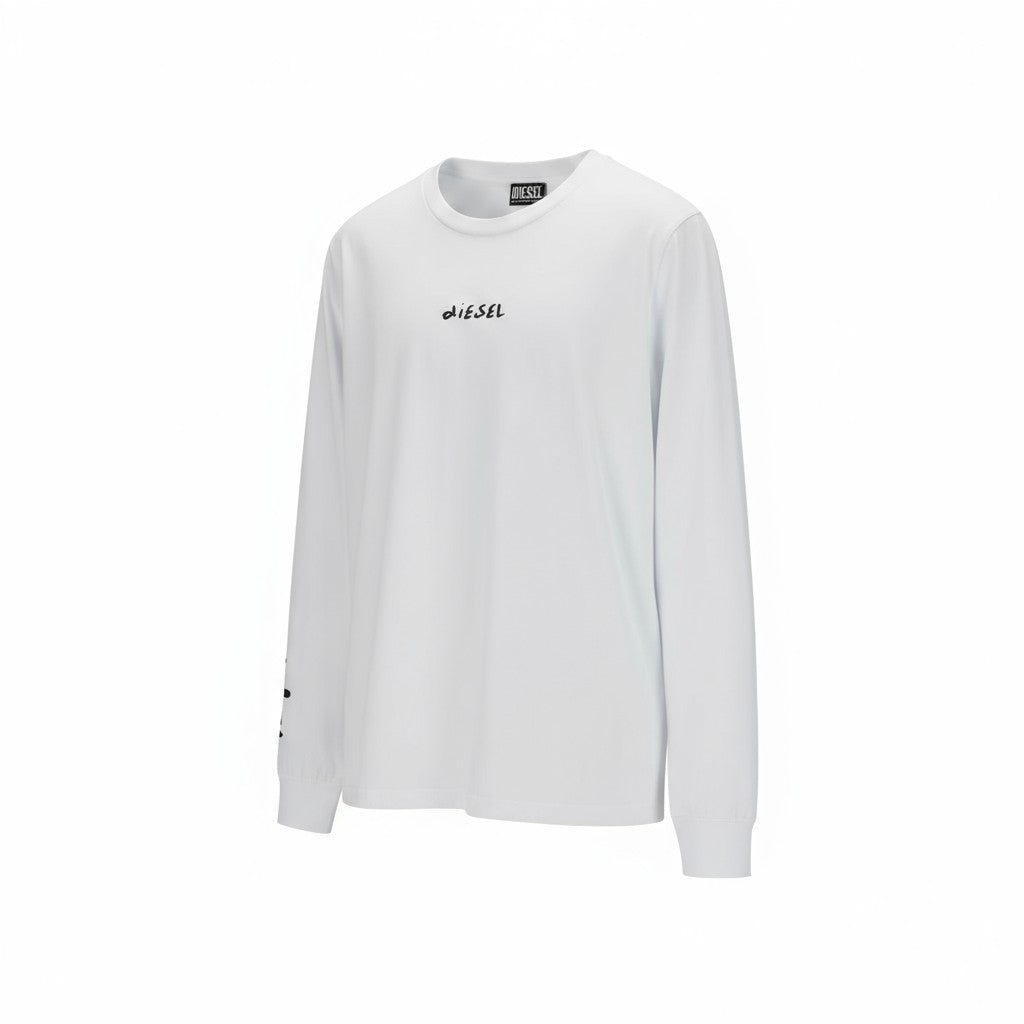 DIESEL T-Just-LS-Slits-B53 vyriški marškinėliai, XL dydžio, balti, megztiniai su apvalia apykakle