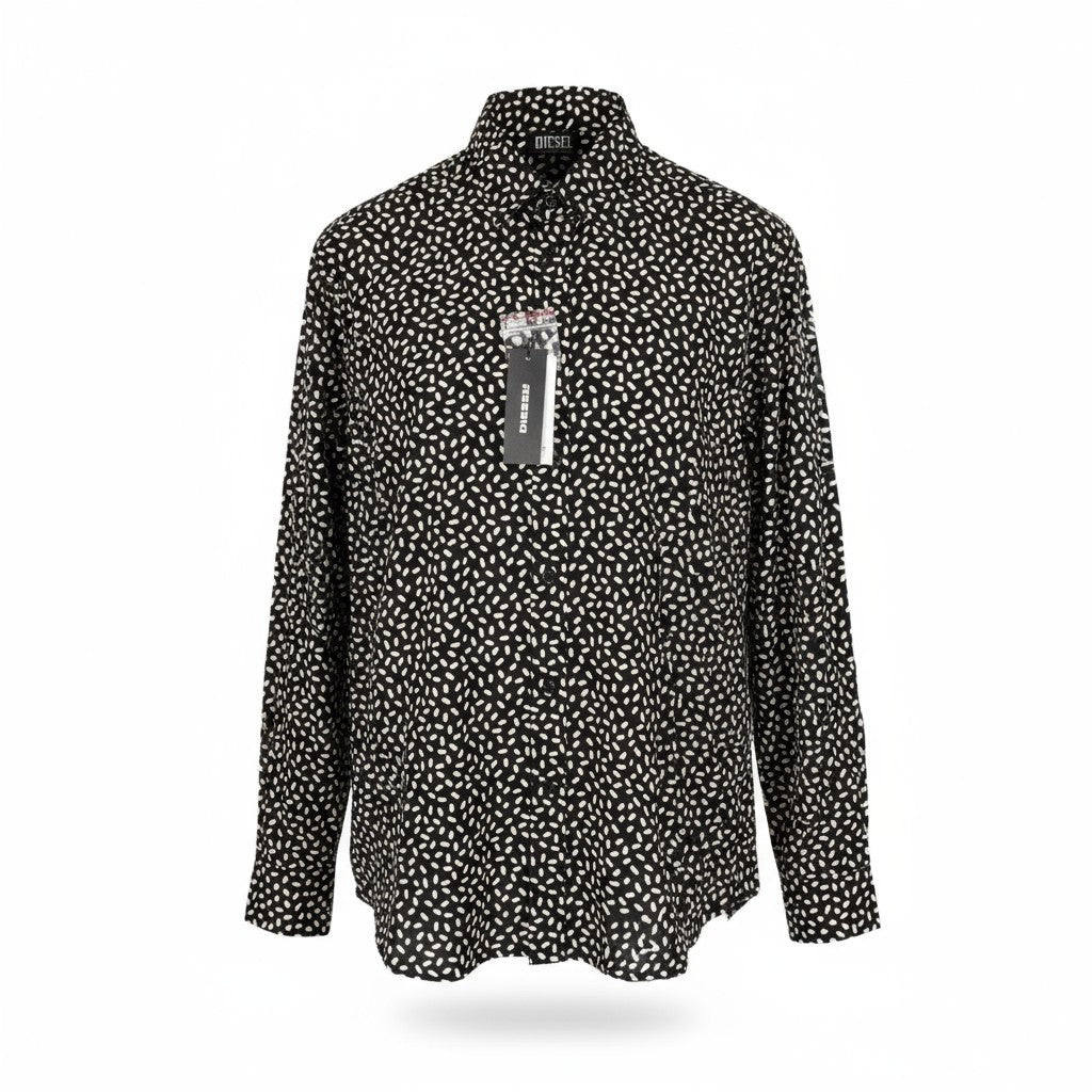 DIESEL S-Riley-Pills vyriški marškinėliai M raštuoti sagomis užsegami platėjančios apykaklės raštu RRP110