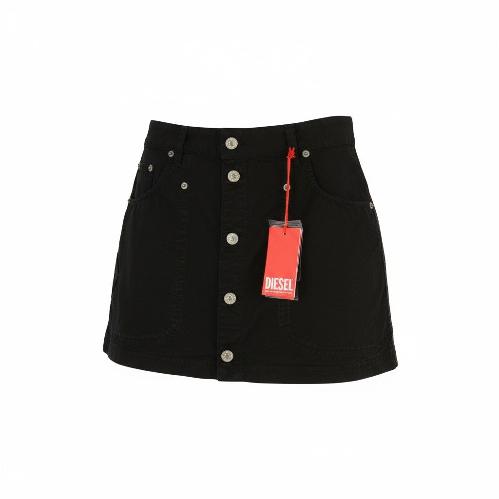 DIESEL O-Beige moteriškas sijonas W29 juodas dryžuotas mini sijonas su sagomis ir kišenėmis, RRP150