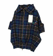 DESIGUAL moteriškas paltas EU42 mėlynas tartanas didelis kimono stiliaus vilnos mišinio paltas 