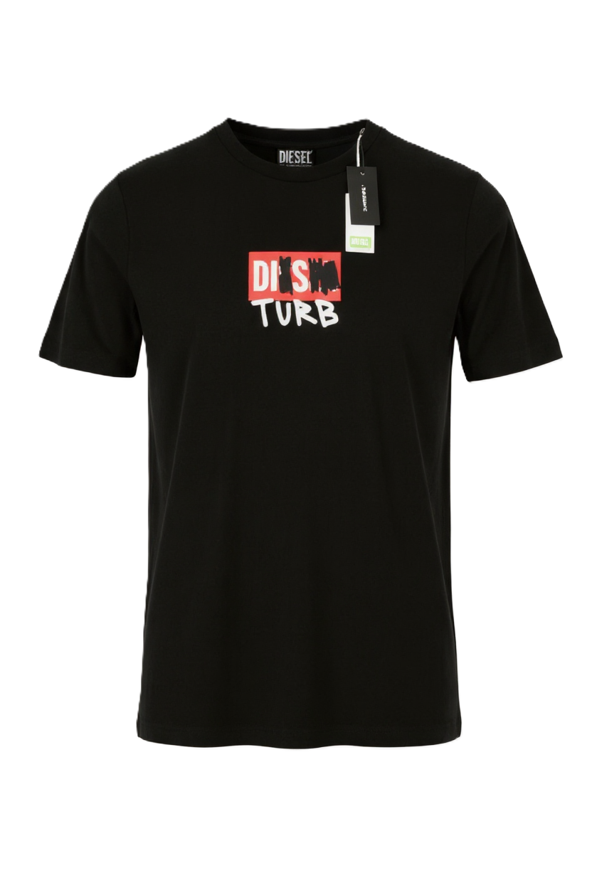 DIESEL T-Diegos-B10 vyriški marškinėliai, XL dydžio, juodi, trumpomis rankovėmis, apvalia apykakle, trikotažo spalvos 