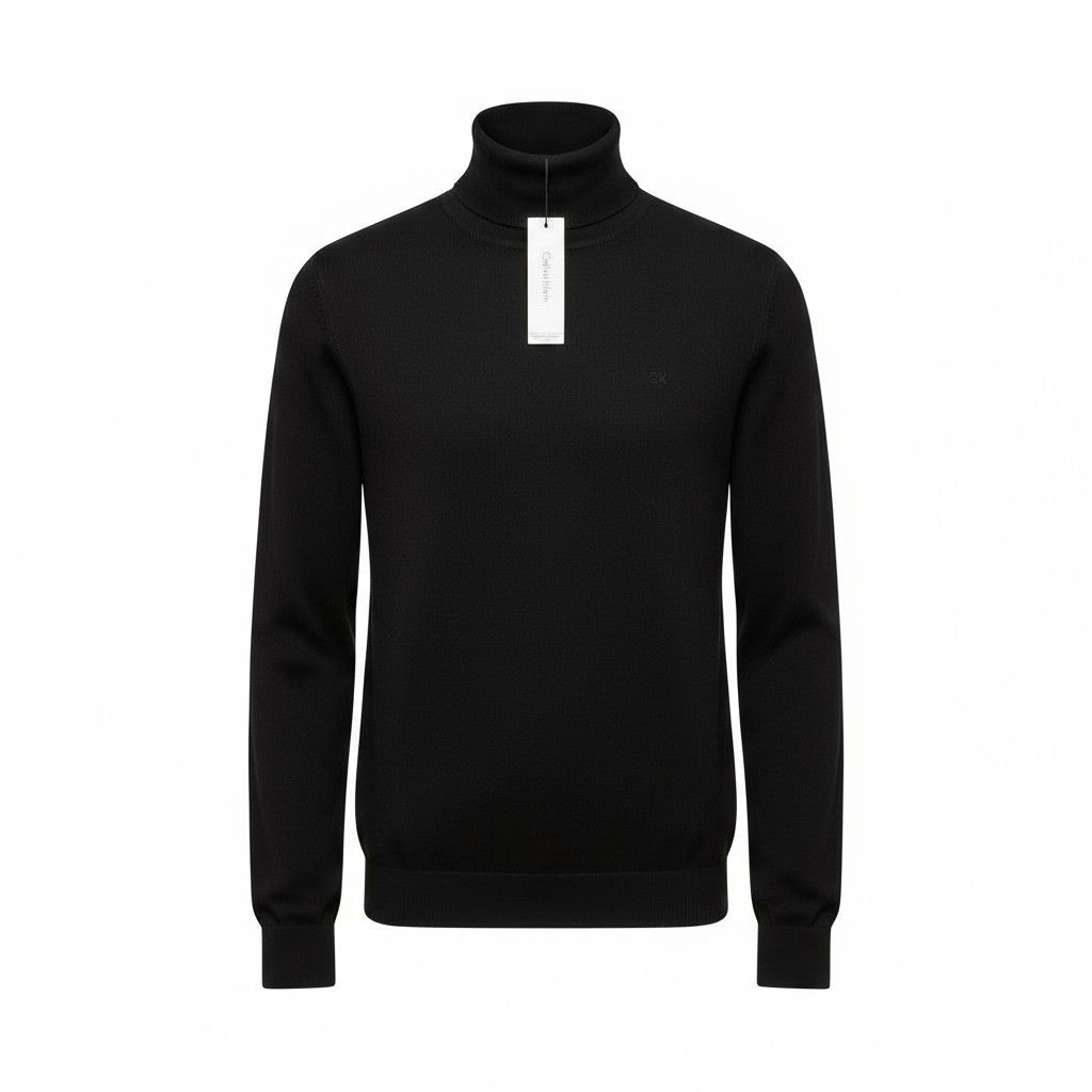 CALVIN KLEIN Merino Rws Turtle vyriškas megztinis M, juodas, megztas logotipu, rekomenduojama kaina – 189 USD 