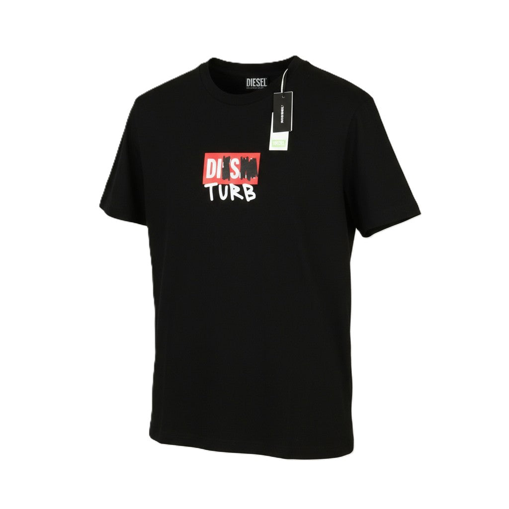 DIESEL T-Diegos-B10 Men T-Shirt L Black Short Sleeve Crew Collar  Tricot