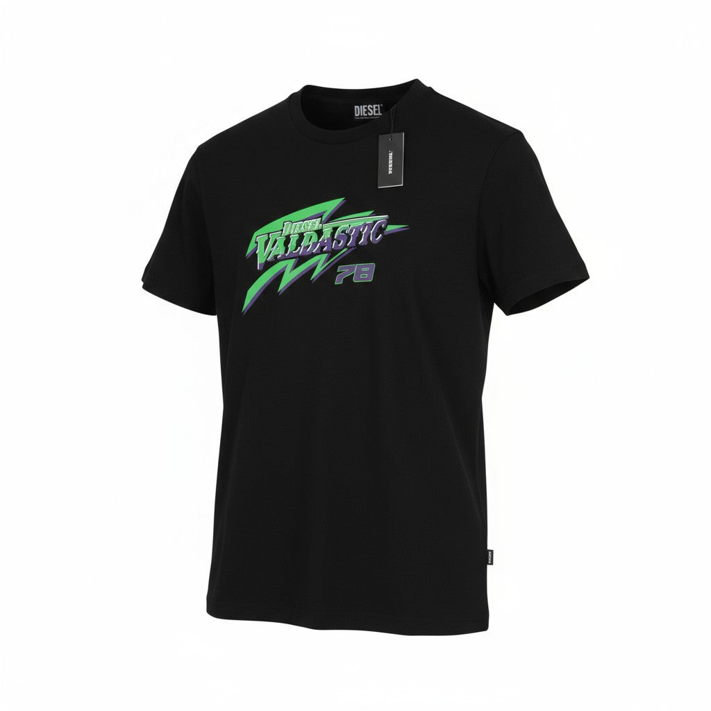 DIESEL T-Diegos-B13 vyriški marškinėliai S juodi trikotažo tamprūs apvalios apykaklės trumpomis rankovėmis