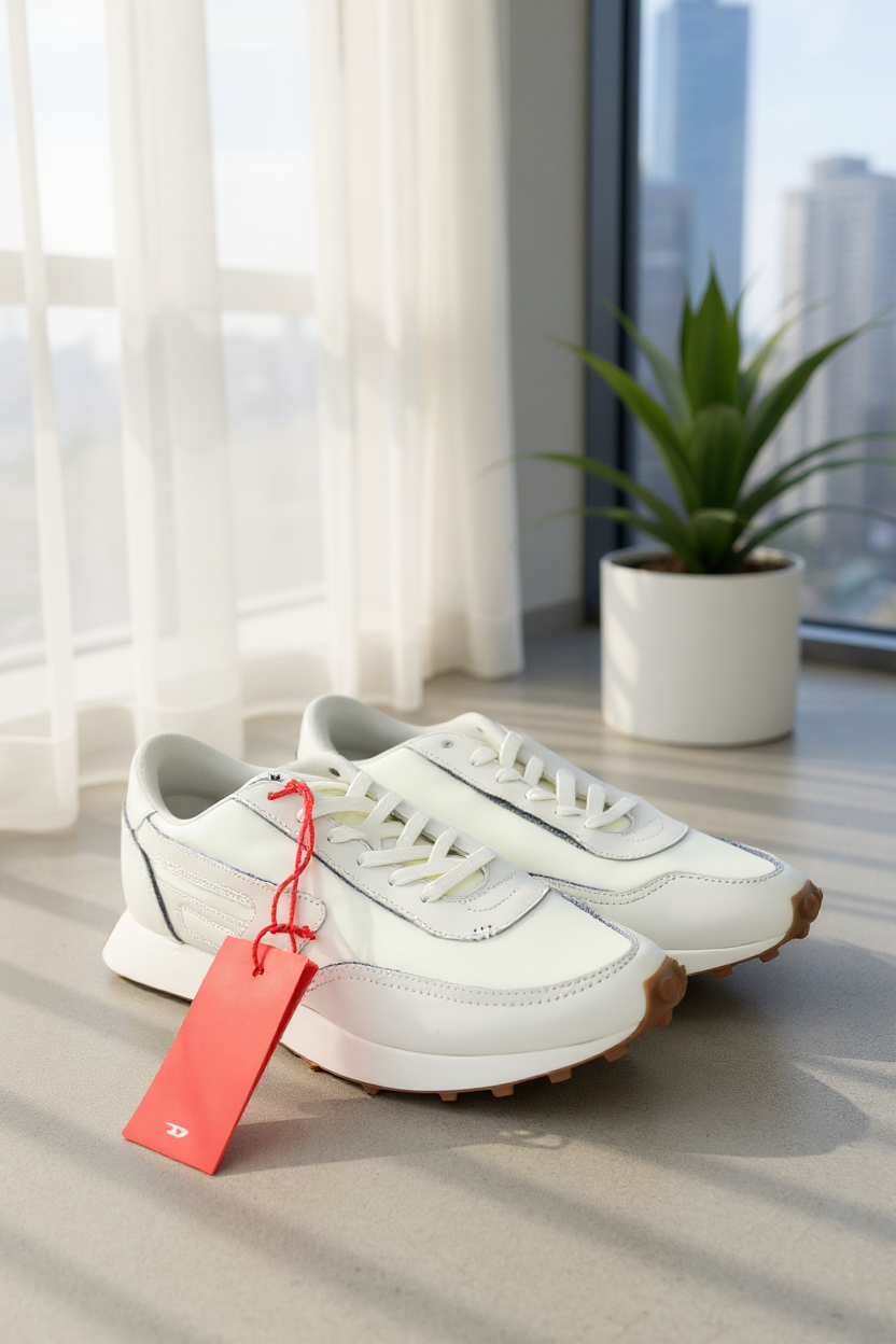 DIESEL S-Racer LC vyriški sportbačiai, balti, zomšos ir odos, 43 €, rekomenduojama kaina – 195 € 