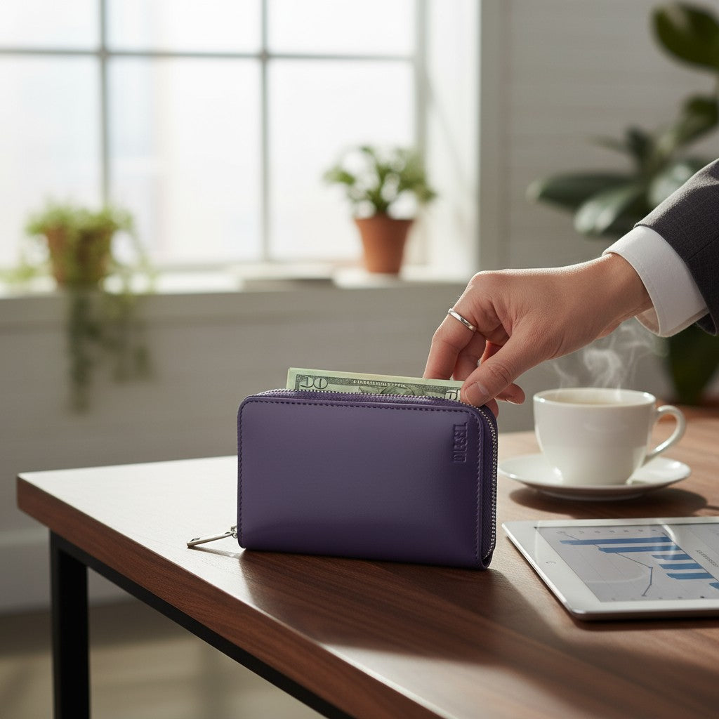 DIESEL Jadda moteriška piniginė OS tamsiai violetinė karvės odos užtrauktuku violetinė RRP160