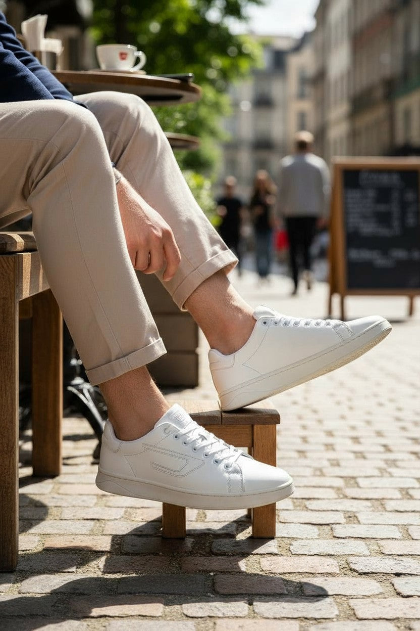 DIESEL S-Athene Low vyriški sportbačiai, EU44, balti, odiniai, suvarstomi, RRP160