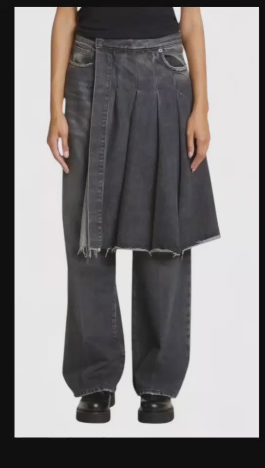 Įkelti vaizdo įrašą: R13 Kilted Damon moteriški džinsai 27 Everit juodas blukintas sijonas aukštu juosmeniu RRP 899 € 