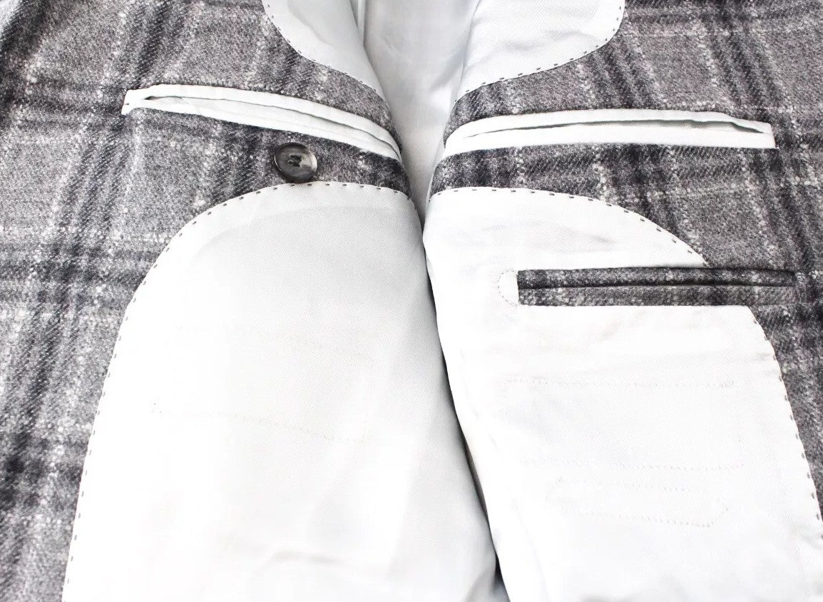 SUITSUPPLY Lazio Men`s Suit UK38S Slim Grey Wool Cashmere Silk Checked Lined