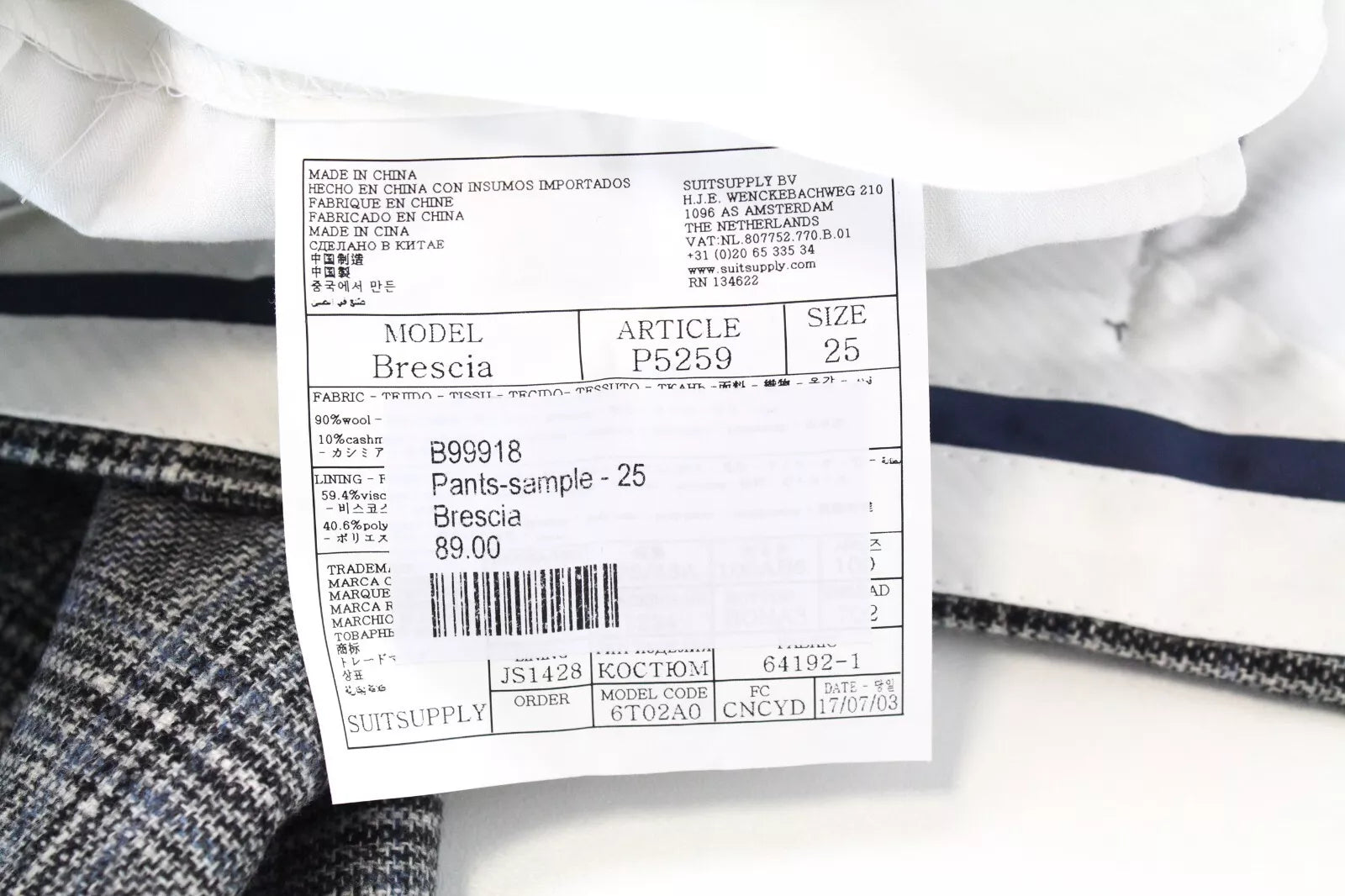 SUITSUPPLY Havana Men's Suit UK36S Wool Cashmere Checked Slim 2-Piece