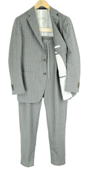 SUITSUPPLY Havana Patch Suit Mens UK38R Grey Slim 2 Pc Wool Lined Stripe