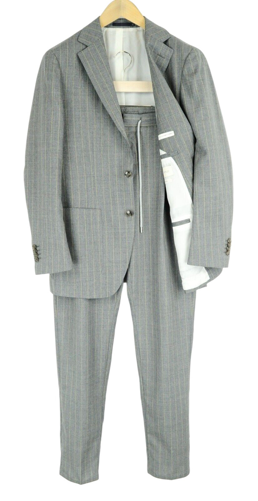SUITSUPPLY Havana Patch Suit Mens UK38R Grey Slim 2 Pc Wool Lined Stripe
