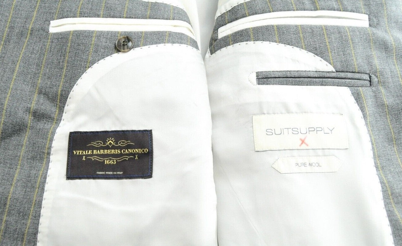 SUITSUPPLY Havana Patch Suit Mens UK38R Grey Slim 2 Pc Wool Lined Stripe