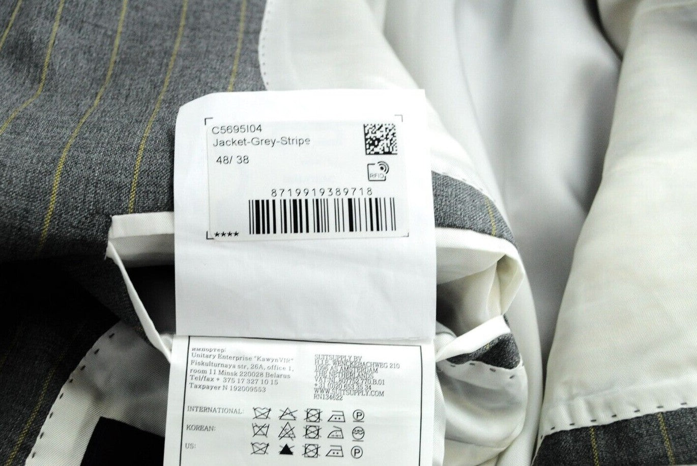 SUITSUPPLY Havana Patch Suit Mens UK38R Grey Slim 2 Pc Wool Lined Stripe