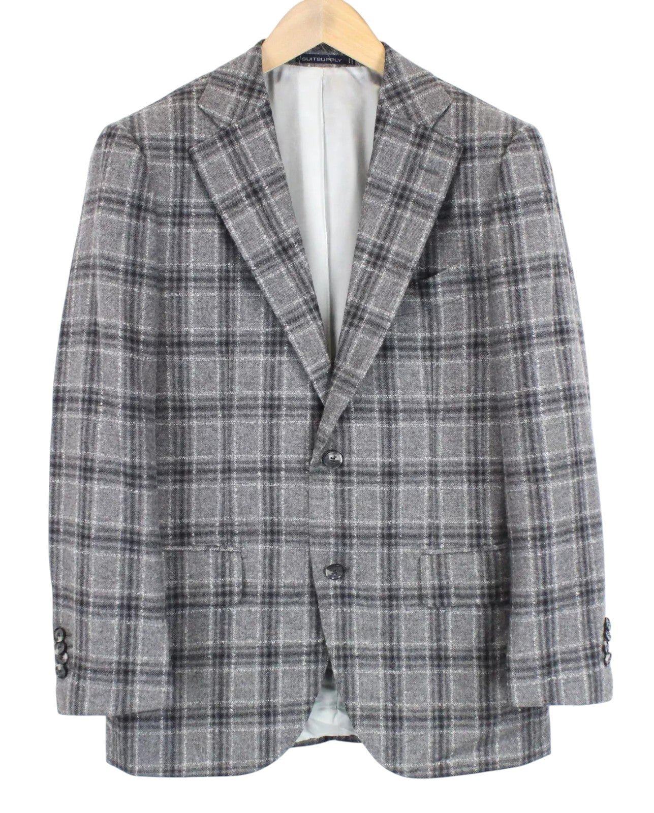 SUITSUPPLY Lazio Men`s Suit UK38S Slim Grey Wool Cashmere Silk Checked Lined