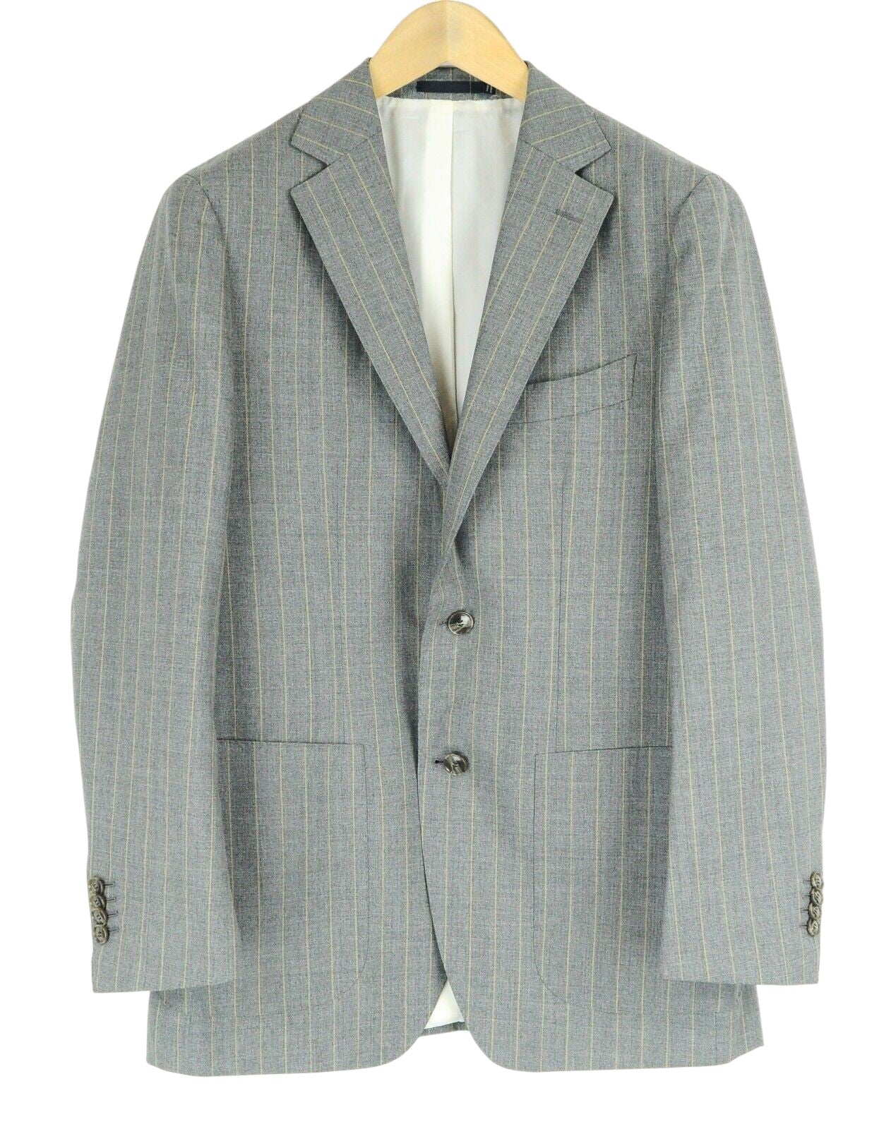 SUITSUPPLY Havana Patch Suit Mens UK38R Grey Slim 2 Pc Wool Lined Stripe