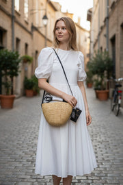 MAISON SCOTCH moteriškas šiaudinis krepšys OS kviečių rudos odos rankenos su užtrauktuku 