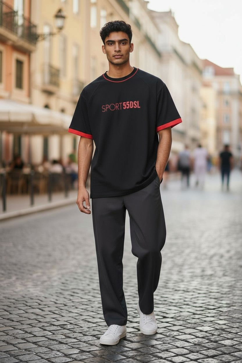 DIESEL Amtee-Crossoon-WT15 Men T-Shirt S Black 55DSL Sport Jersey Short Sleeved