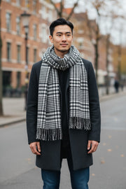 SCOTCH &amp; SODA vyriškas šalikas OS pilkas unisex vilnos mišinio tartano languotas kutais 