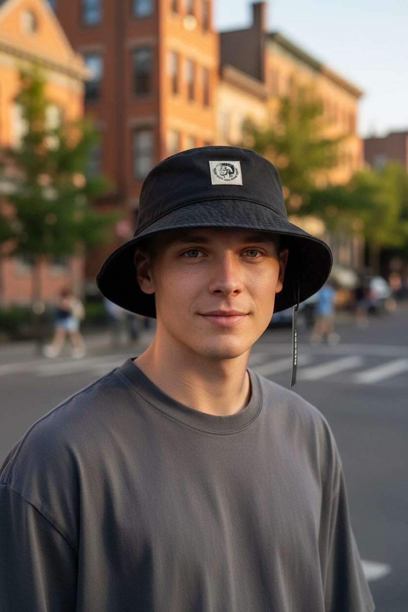 DIESEL D-Indig vyriška kepurė OS Black Bucket All Seasons Casual Patch Dark RRP 100 € 