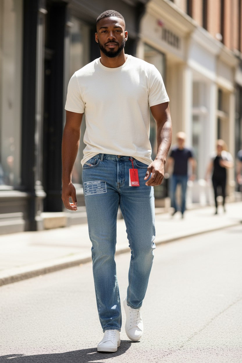 DIESEL 1995 9C16S vyriški džinsai W32/L32 ploni tiesūs klešniai, vidutinio juosmens, skalbtos mėlynos spalvos 