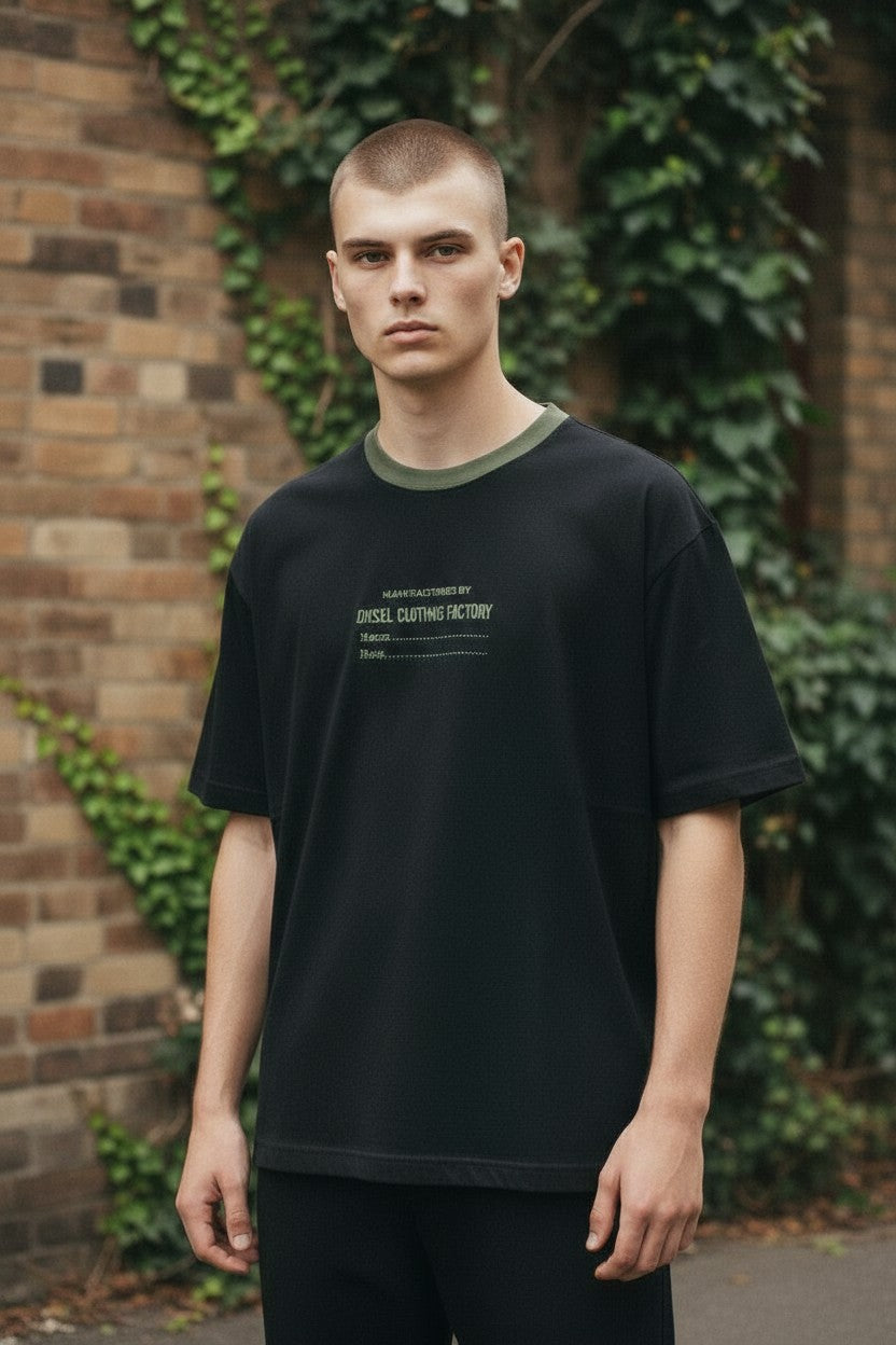 DIESEL T-Diegor-C3 vyriški marškinėliai M juodi trikotažo tamprūs apvalios iškirptės marškinėliai trumpomis rankovėmis 