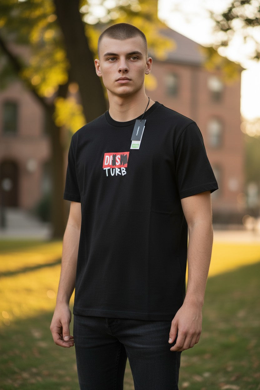 DIESEL T-Diegos-B10 vyriški marškinėliai, XL dydžio, juodi, trumpomis rankovėmis, apvalia apykakle, trikotažo spalvos 