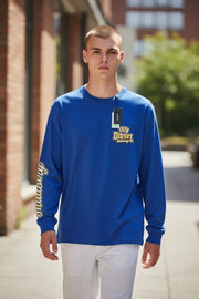 DIESEL T-Diegos-LS-K27 vyriški marškinėliai su vidutinio mėlynumo apvalia apykakle ir megztiniu užsegimu. 