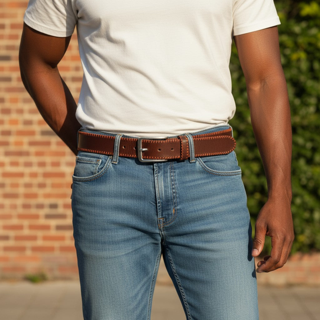 HARMONT &amp; BLAINE rudas odinis diržas, 100 cm, su apvalia sagtimi ir metaline sagtimi