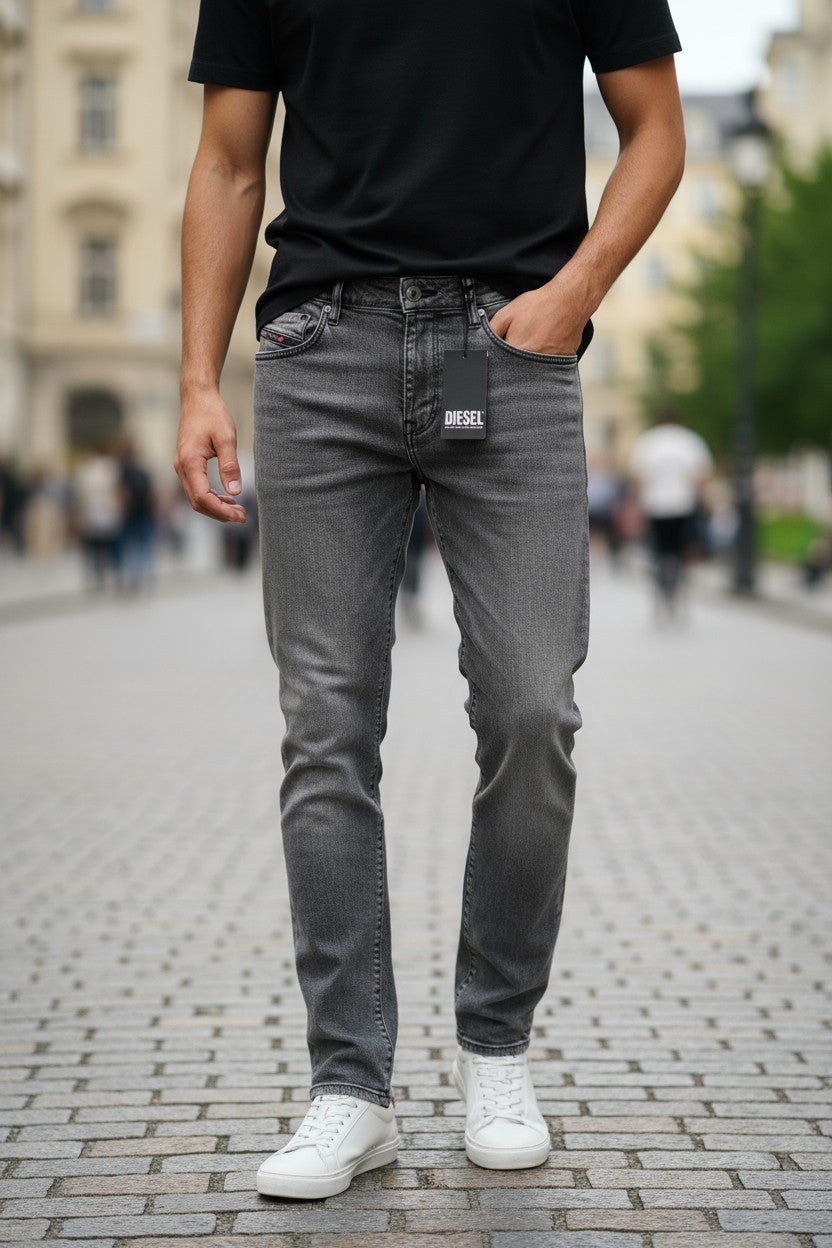 DIESEL 2019 D-Strukt R09KA vyriški džinsai W34/L32 pilki su skalbtais plonais užtrauktukais, RRP225