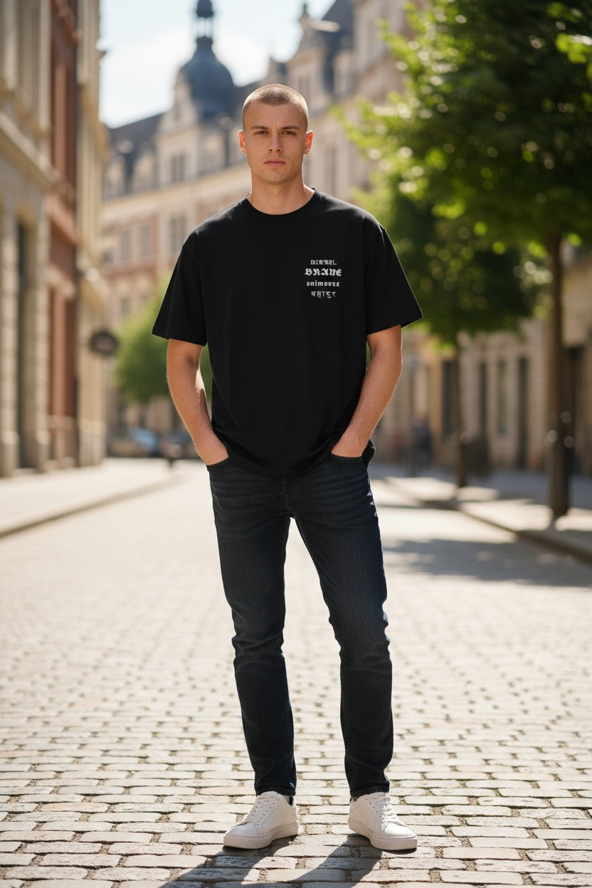 DIESEL T-Just-B59 vyriški marškinėliai M, juodi, trumpomis rankovėmis, apvalia apykakle, perdirbto trikotažo audinys 