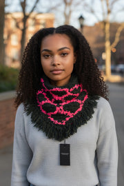 SCOTCH &amp; SODA moteriškas šalikas OS žalias unisex kaklaskarė su storais kutais ir raštuotais kraštais 