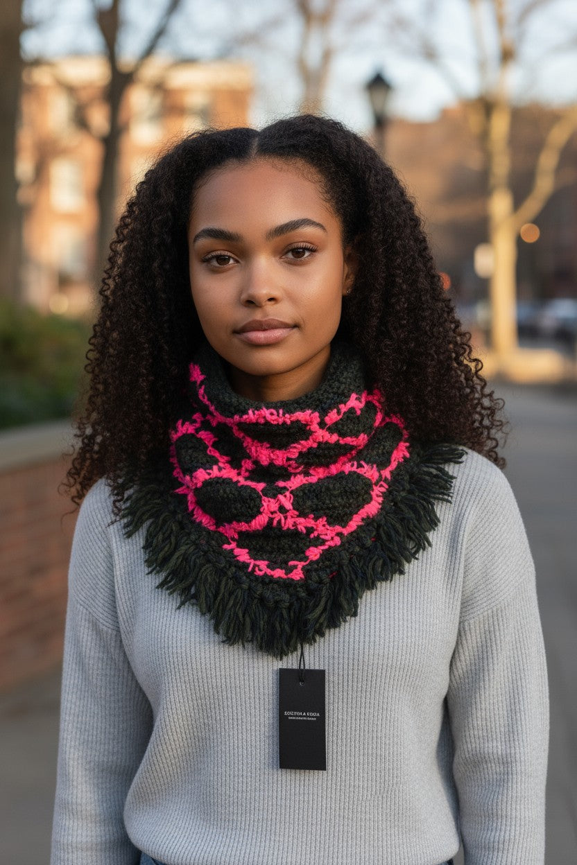 SCOTCH &amp; SODA moteriškas šalikas OS žalias unisex kaklaskarė su storais kutais ir raštuotais kraštais 