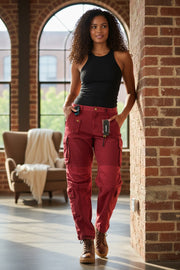 DIESEL P-Giulia moteriškos kelnės W28 Cargo laisvos bordo spalvos lininio audinio mišinio RRP 300